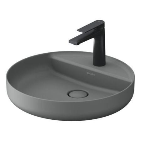 Duravit Vitrium Раковина накладная круглая 460мм, из DuroCast UltraResist-композит, без перелива с полкой с 1 отв для смес., Цвет светло-серый матовый