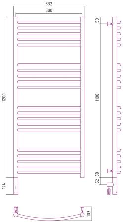 Полотенцесушитель электрический "БОГЕМА 3.0" 1200х500 / МЭМ левый (Белый)
