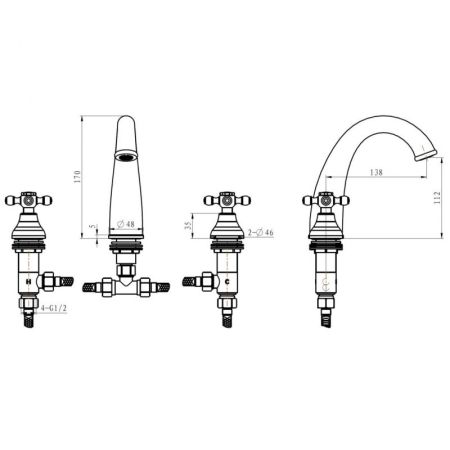 Смеситель для раковины на 3 отверстия SATINE бронза_Комплект, артикул 317-ST