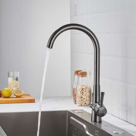 Смеситель для кухни с подключением фильтра Shevanik S428T, оружейная сталь, артикул S428T