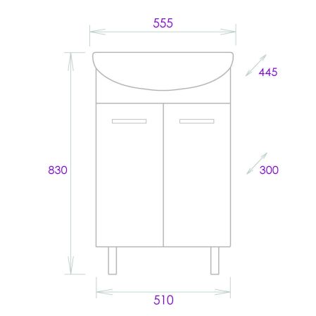 Тумба Onika Коралл 55 напольная, белая (ум. Уют 55)