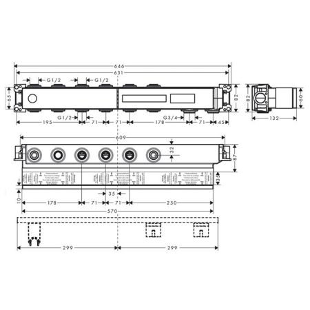 Внутрення часть, Hansgrohe, RainSelect, назначение-смеситель для душа, стандарт подвода воды-1/2"-3/4", не окрашен, 4 потребителя, артикул 15312180