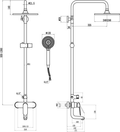 Душевая система Savol SK-H6401, хром, артикул SK-H6401