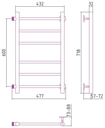 Полотенцесушитель водяной СТИЛЬЕ "Версия-Б" 600х400 (3+3) П 18 (Чёрный)