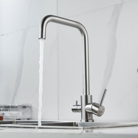 Смеситель для кухни с подключением фильтра воды Raffine F118L, сатин, артикул F118L