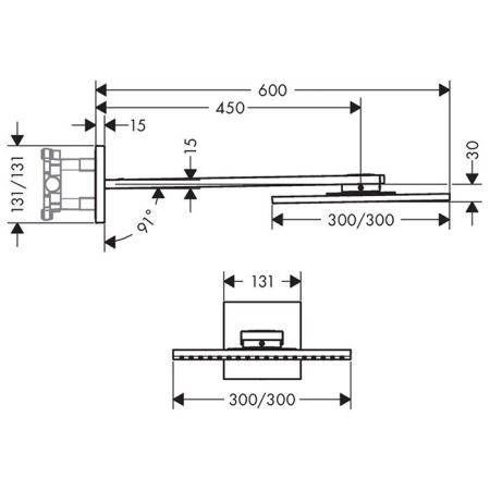 AX ShowerSolution Верхний душ, 300x300мм, 2jet, с  держателем 450мм, настенный монтаж, цвет: хром, артикул 35318000
