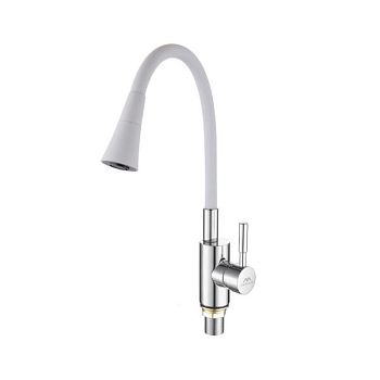 Смеситель для кухни с гибким изливом FASHUN A4053+B13, хром/белый