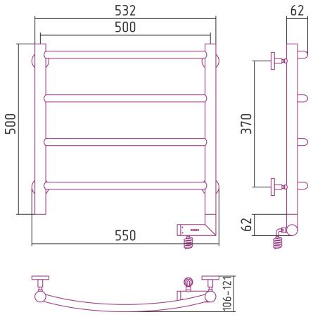 Полотенцесушитель электрический "ГАЛАНТ 2.0" 500х500 / МЭМ правый (БЕЛЫЙ)