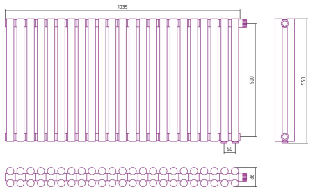 Отопительный радиатор ЭСТЕТ-11 н/ж EU50 500х1035 / 23 сек (САТИН), артикул 071-0312-5023