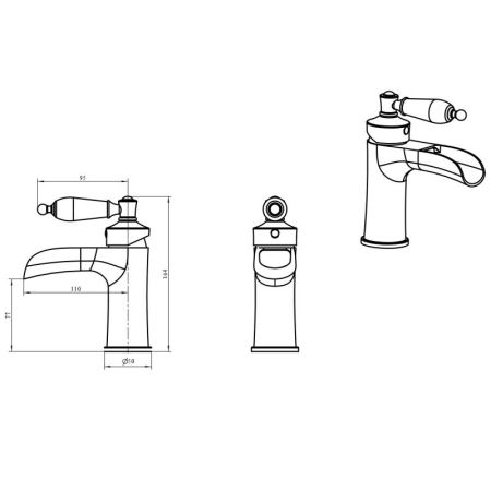 Смеситель для умывальника VOGUE CRYSTAL, золото_Комплект, артикул 211-CRST