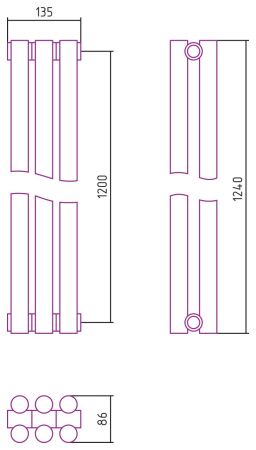 Отопительный радиатор ЭСТЕТ-11 н/ж 1200х135 / 3 сек (Без покрытия), артикул 00-0302-1203