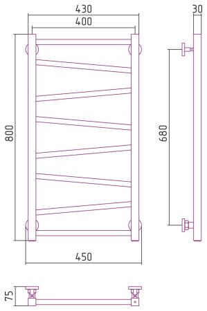 Полотенцесушитель водяной Сирокко 800х400 (Без покрытия), артикул 00-0253-8040