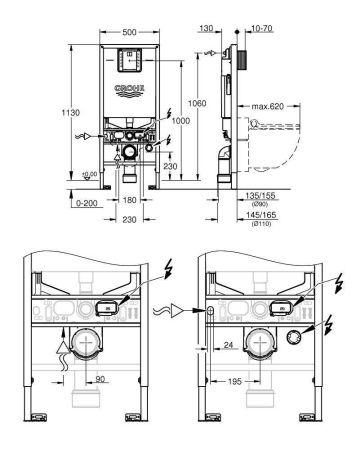 Инсталляция для унитаза GROHE RAPID 39596000 (без клавиши смыва, два режима слива, пневматическое) , шт Инсталляция для унитаза GROHE RAPID 39596000 (без клавиши смыва, два режима слива, пневматическое) , шт