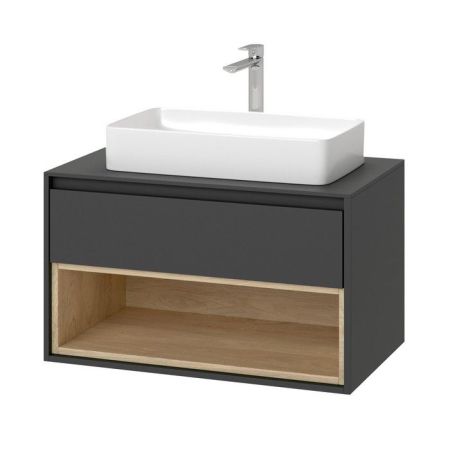 Тумба под накладную раковину EXCELLENT Tuto 80 см (серый/дуб), 1 ящик, артикул MLEX.0102.800.GRBL