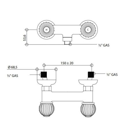 Bongio Rivoli Смеситель для душа, цвет золото/хрусталь, артикул 05523OR00