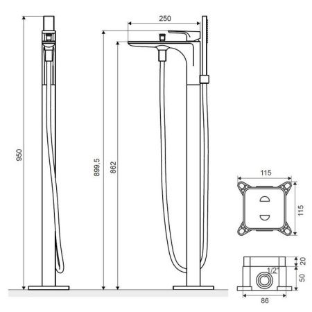Смеситель для ванны отдельностоящий EXCELLENT Keria AREX.2055CR (хром)