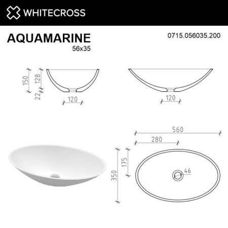 Умывальник WHITECROSS Aquamarine 56x35 (белый мат) иск. камень, артикул 0715.056035.200