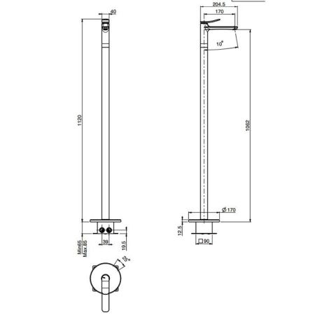 Fima Carlo Frattini Flo Смеситель для раковины, напольный, цвет: чёрный матовый