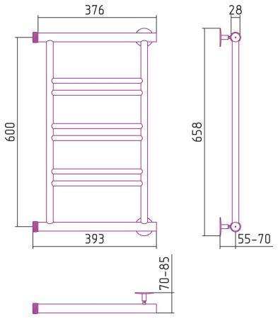 Полотенцесушитель водяной СТИЛЬЕ "Минор 0601" 600х400 (2+2+2) П (Без покрытия)