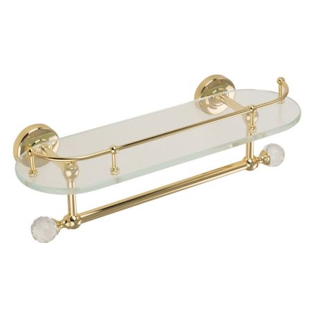 AMERIDA Полка c галереей L36 см, с полотенцедержателем, стекло/золото/SWAROVSKI, артикул 16602
