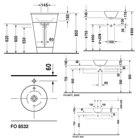 Duravit Раковина накладная  круглая 330мм, без отв под смеситель, с переливом, цвет белый, артикул 0408330000