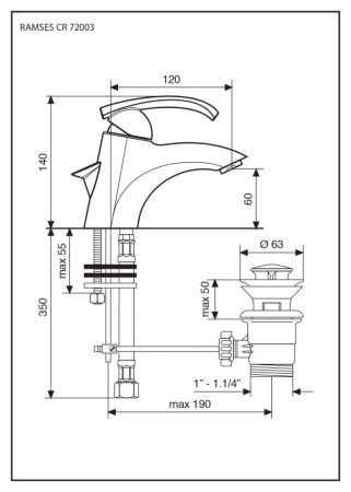 Emmevi Ramses, однорычажный смеситель для раковины с донным клапаном, цвет хром, артикул 72003CR