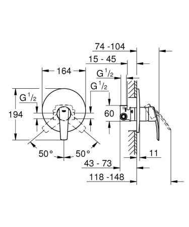 Смеситель для душа GROHE Start однорычажный встраиваемый, хром (32590001)