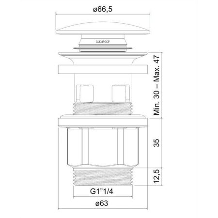 Донный клапан для умывальника, клик-клак A64CR (хром), артикул A64CR