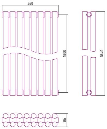 Отопительный радиатор ЭСТЕТ-11 н/ж 1800х360 / 8 сек (Матовый ЧЁРНЫЙ)