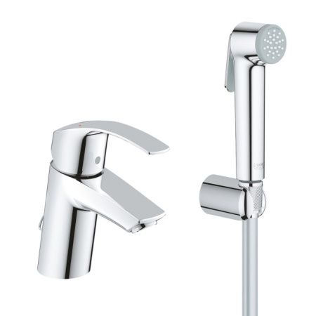 Смеситель для раковины GROHE Eurosmart New с цепочкой и гигиеническим душем, хром (23124002)