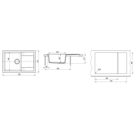 Кухонная мойка Dr. Gans ТЕХНО 25.030.D0760.407, черный, артикул 25.030.D0760.407