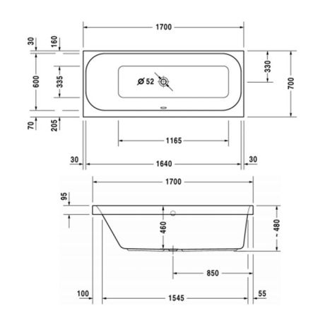 Duravit Happy D.2 Ванна акриловая  1700х700 мм, прямоугольная .встраиваемая  версия , с наклоном для  спины слева, цвет белый, артикул 700310000000000