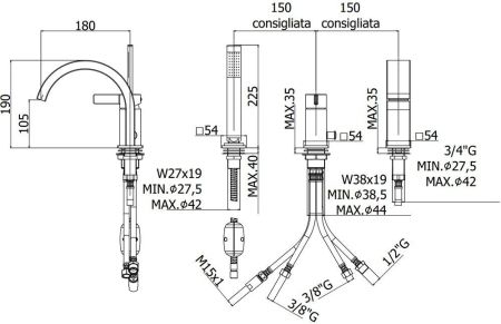 Смеситель на борт ванны Paffoni Rock RO040ST, артикул RO040ST