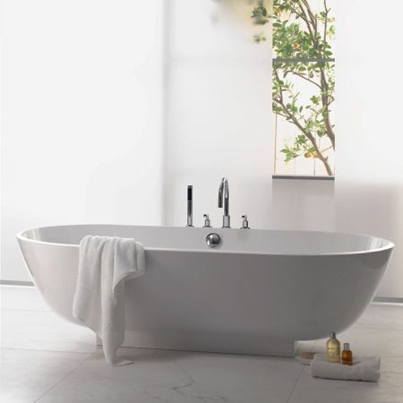 BURGBAD Crono Ванна из минер.литья отдельностоящая овальная 180х80х57,5см, с выравнивающей рамой, со сл-переливом Multiplex в отделке хром,цвет белый, артикул SEAO180 C0001