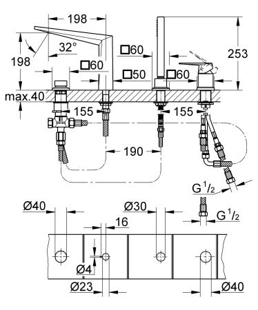Смеситель для ванны GROHE Allure Brilliant на 4 отверстия, хром (19787001)