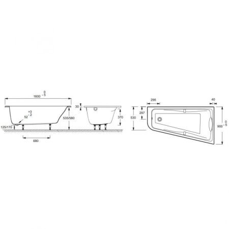 Акриловая ванна Jacob Delafon Odeon Up 160x90 R E5TN2250RU-00 с гидромассажем