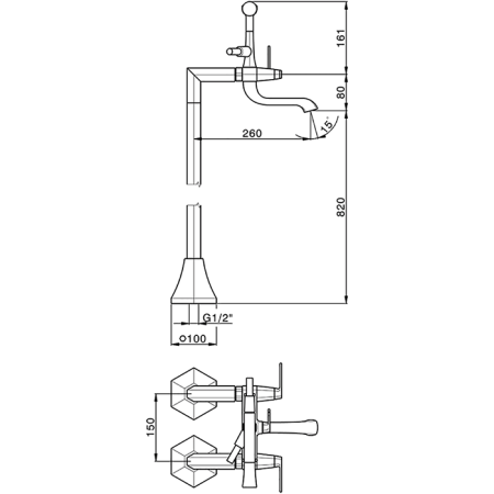 CISAL Cherie Смеситель напольный двухвентильный для ванны с ручной лейкой, держателем и шлангом 150 см, цвет хром/черный матовый