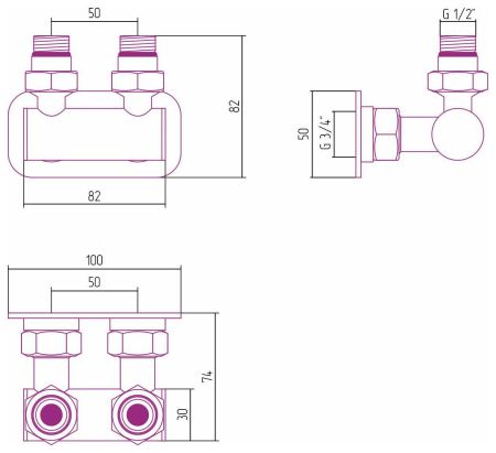 Модуль 2х1/2" угловой EU50 (Шампань), артикул 020-1536-1234