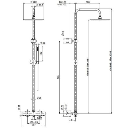 Fima Carlo Frattini Colonne doccia Душевая стойка, верхний душ 25см., с термостатическим смесителем Spillo Tech, держателем и ручным душем, цвет: золо, артикул F4285T/R256XOR