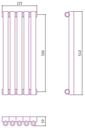 Отопительный радиатор ЭСТЕТ-0 н/ж 500х225 / 5 сек (Матовый ЧЁРНЫЙ), артикул 31-0331-5005