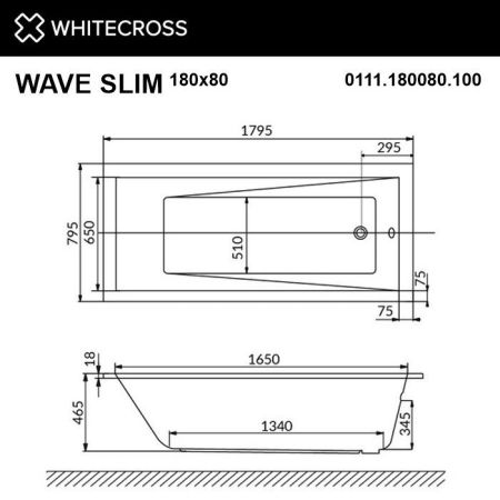 Ванна WHITECROSS Wave Slim 180x80 "SOFT" (хром), артикул 0111.180080.100.SOFT.CR