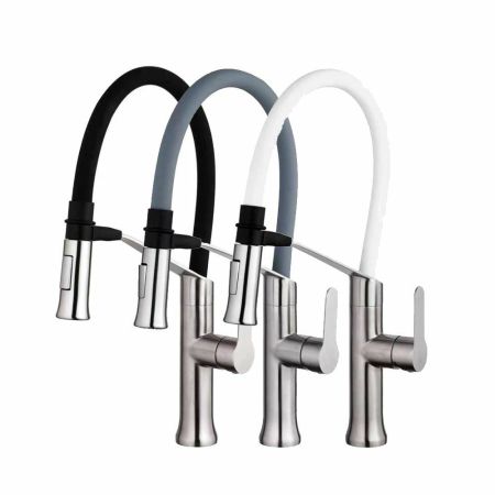 Смеситель для кухни с гибким изливом FASHUN A54501-8, сатин/белый