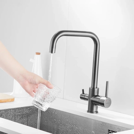 Смеситель для кухни с подключением фильтра Shevanik S228T, оружейная сталь