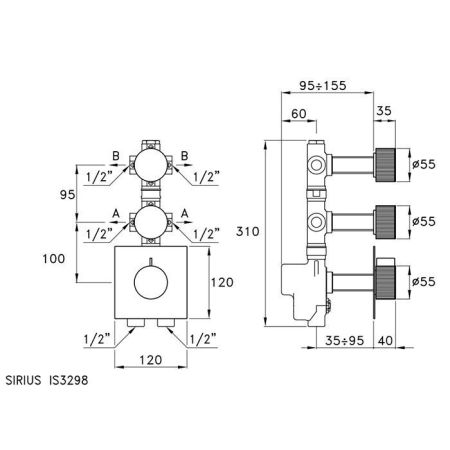 Stella Sirius Внешняя часть встраиваемого смесителя на 2 источника. цвет Copper satinato PVD