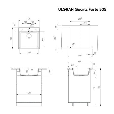 Мойка ULGRAN Quartz асфальт (Forte 505-09), артикул Forte 505-09