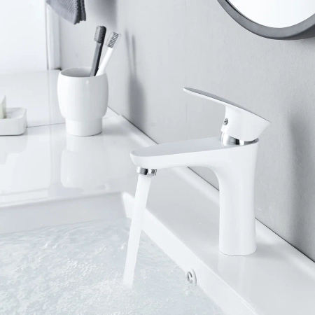 Смеситель для раковины Shevanik S9801F, белый/хром