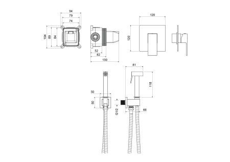 Набор с гигиеническим душем (смеситель + гигиеническая лейка + шланг + шланговое подсоединение с держателем) AQUATEK AQ1619CR ЛИБРА, артикул AQ1619CR