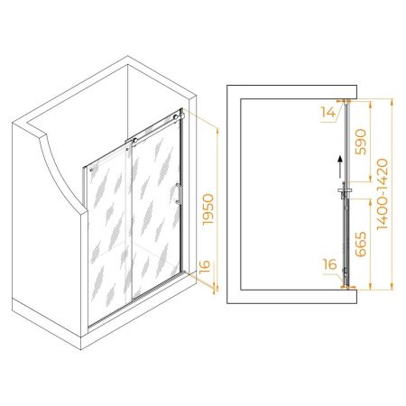 Душевая дверь RGW TO-14B (Прозрачное, 1400), артикул 02071414-14