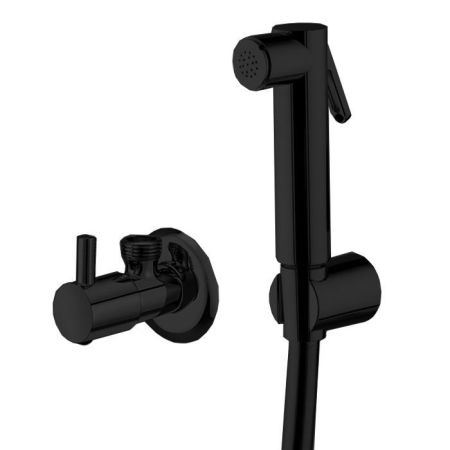 Fima Carlo Frattini Collettività Гигиенический душ, настенный, со шлангом 120см., с угловым вентелем, цвет: чёрный матовый