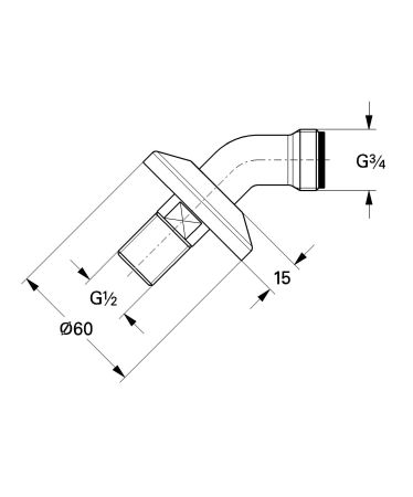 Соединительный угол 1/2 дюйма x 3/4 дюйма GROHE, хром (12110000), артикул 12110000